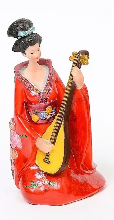 Par lindas esculturas representando Gueixas Musicistas em resina ricamente policromada - Foto 5