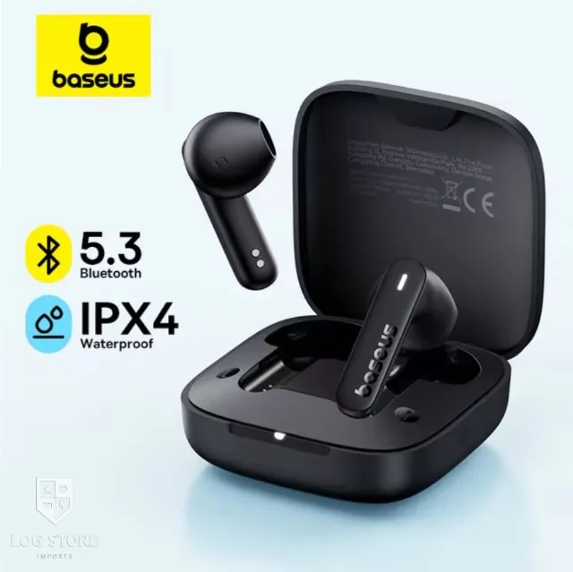 Fone Bluetooth 5.3 Baseus E16 Lançamento 2025 IPX4 A Prova D`Água Big Bass Preto