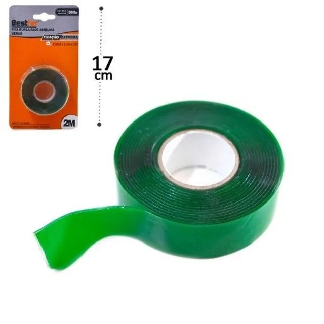 Fita  Dupla Face Verde Acrilico 19 Mm X 2 Metros - Foto 2