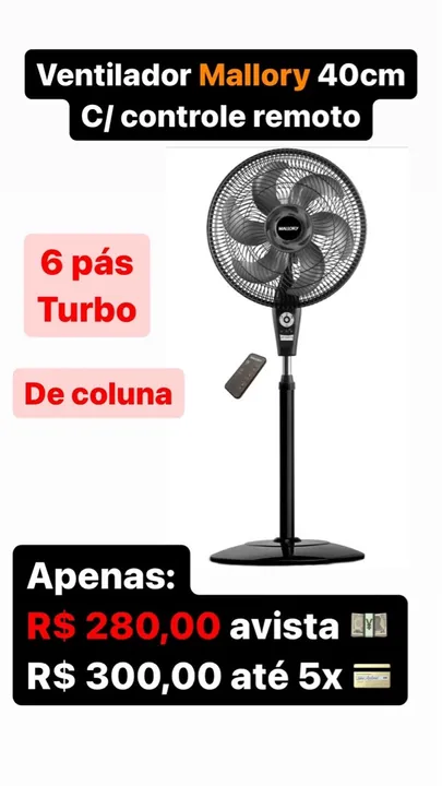 Ventilador Mallory coluna com controle remoto 40cm