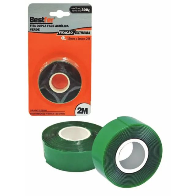 Fita  Dupla Face Verde Acrilico 19 Mm X 2 Metros