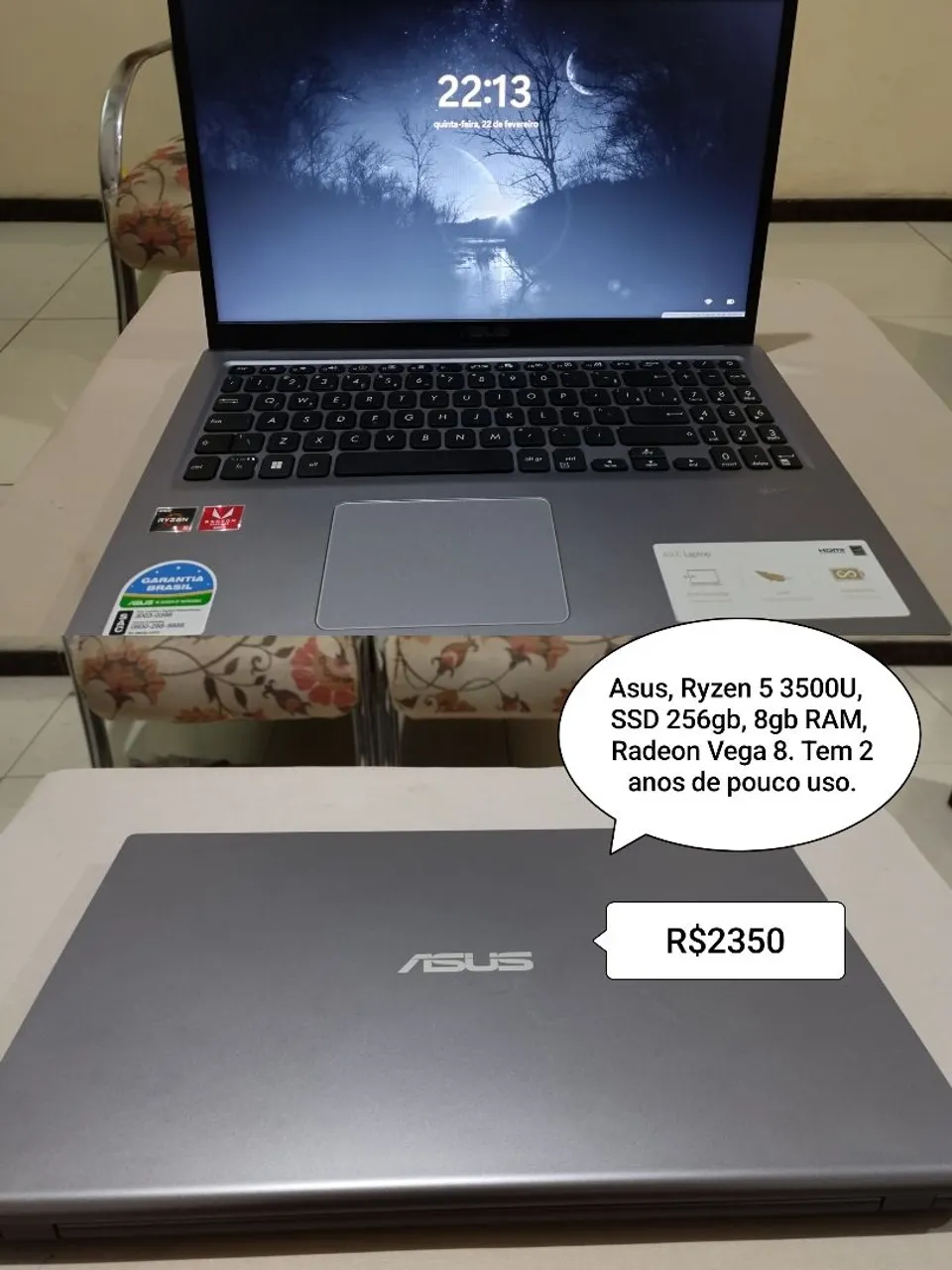 Notebook Asus Ryzen 5 3500U 8GB RAM SSD 256GB