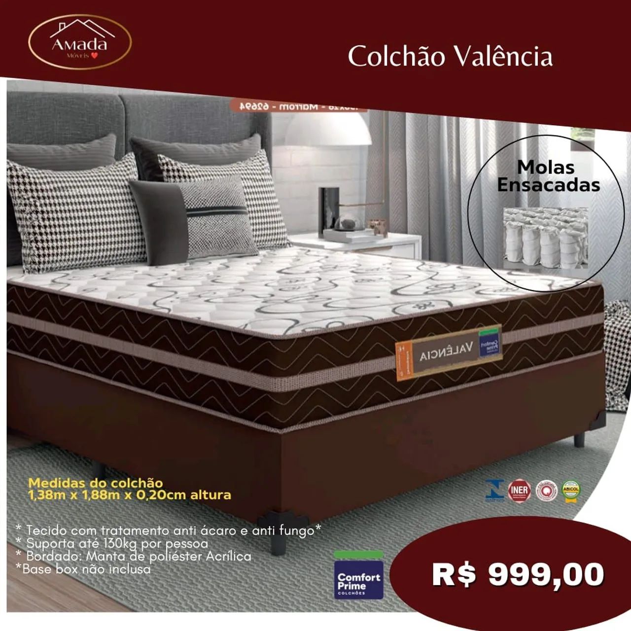 Colchão Valência - Molas Ensacadas - Entrega em 3 dias 