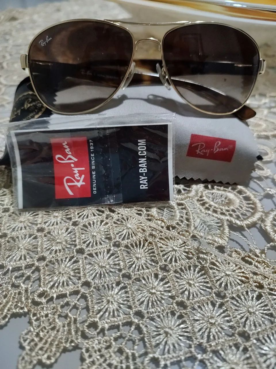 Óculos Ray-Ban Aviator Dourado - Original - Foto 3
