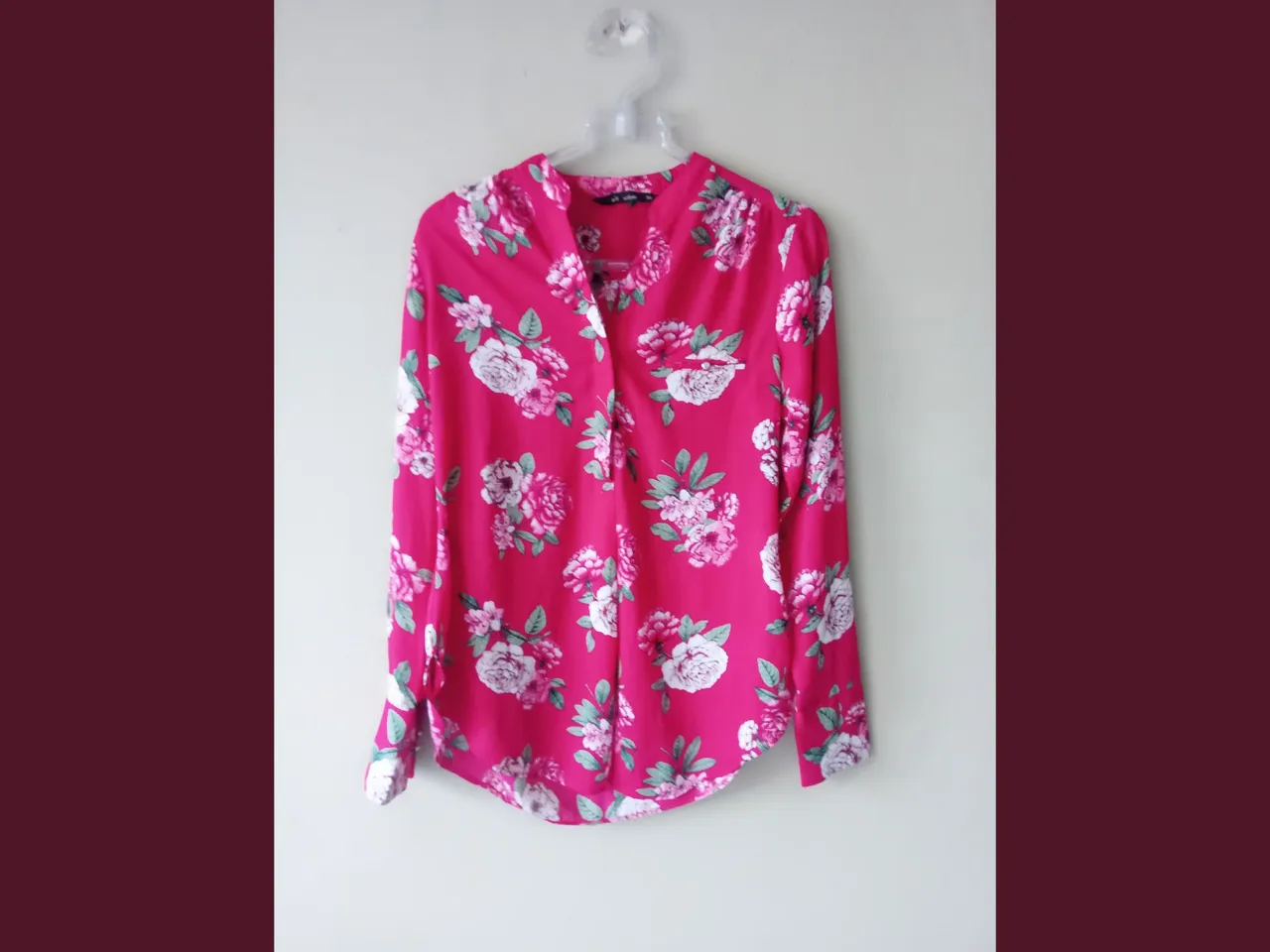 Blusa Floral 36 Rosa Manga Longa