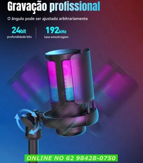 Microfone Gamer Profissional Com Led Rgb Condensador e saida de fone top qualidade - Foto 2