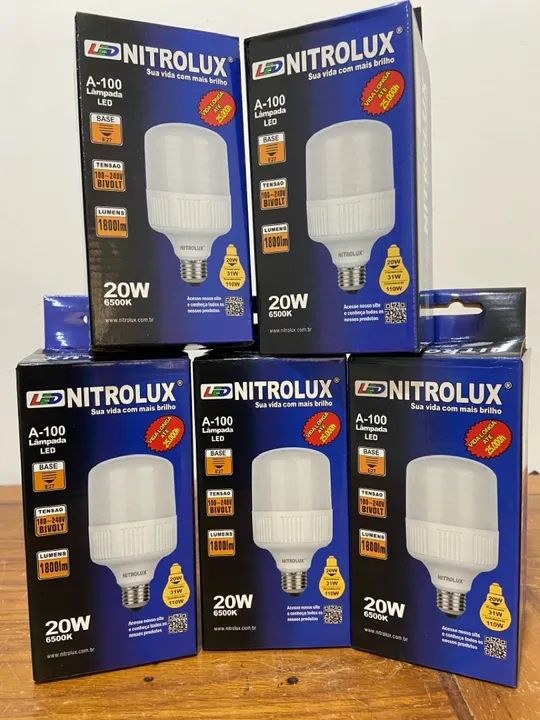 Kit 10 Lâmpadas LED 20W 6500K Bivolt - Nitrolux - Pacote com 6