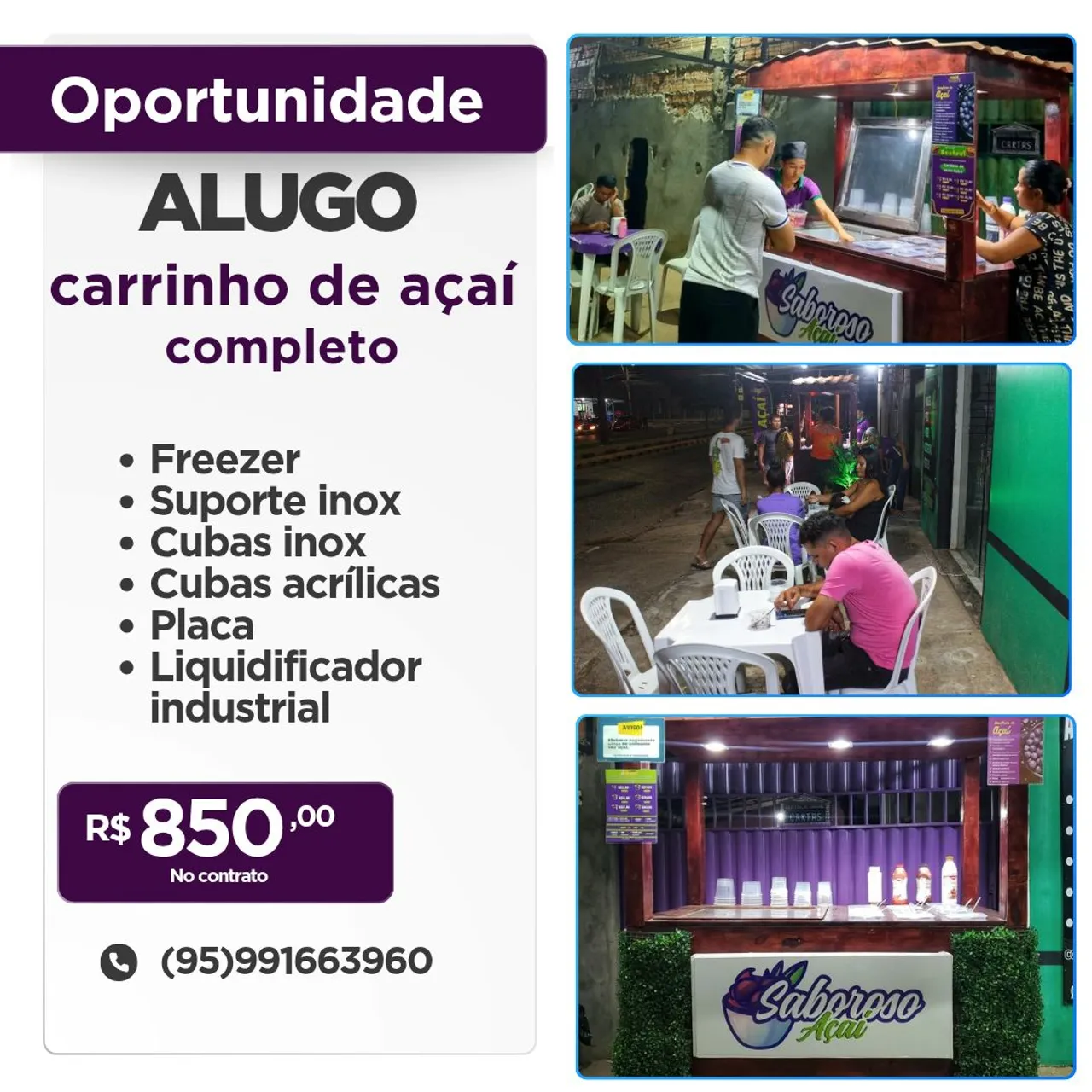 Aluguel Carrinho de Açaí Completo