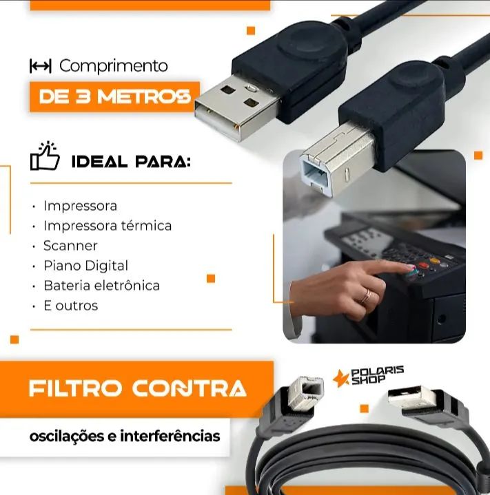 Cabo USB para Impressora 3 Metros 64312625192065122