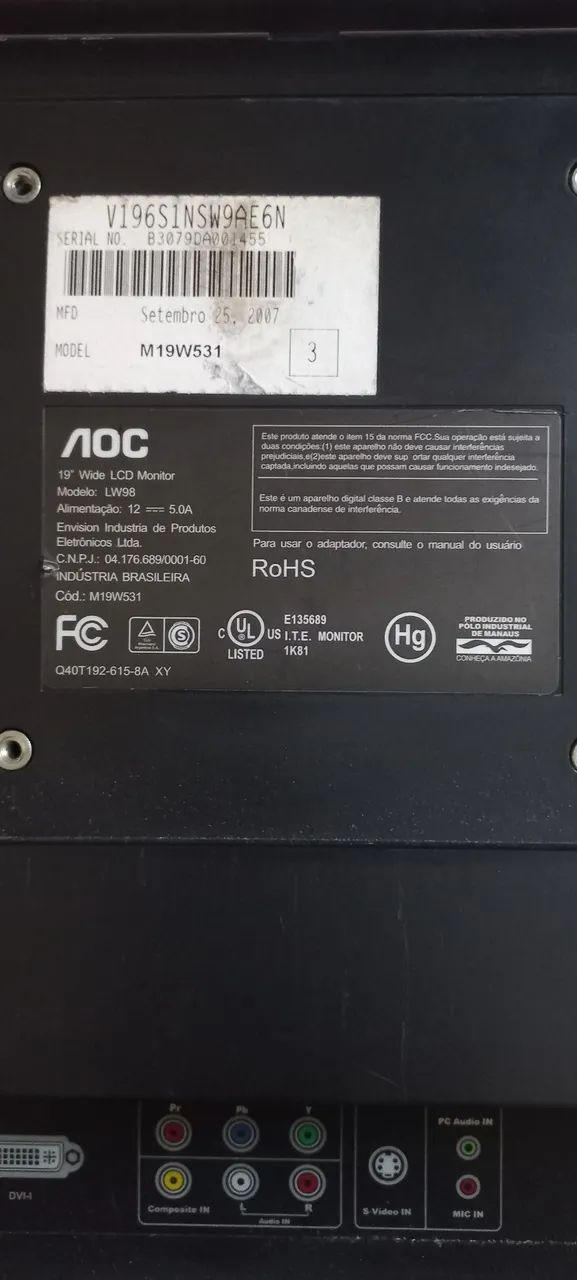 Monitor e tv aoc 19"