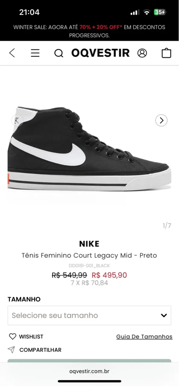 Tênis Nike Court Legacy Mid - Preto