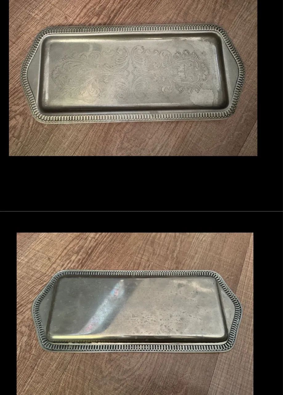Bandeja banhada a Prata Cinzelado Fundo em Baixo Relevo. Borda Frizada.-16,5 x 15,5 cm. 