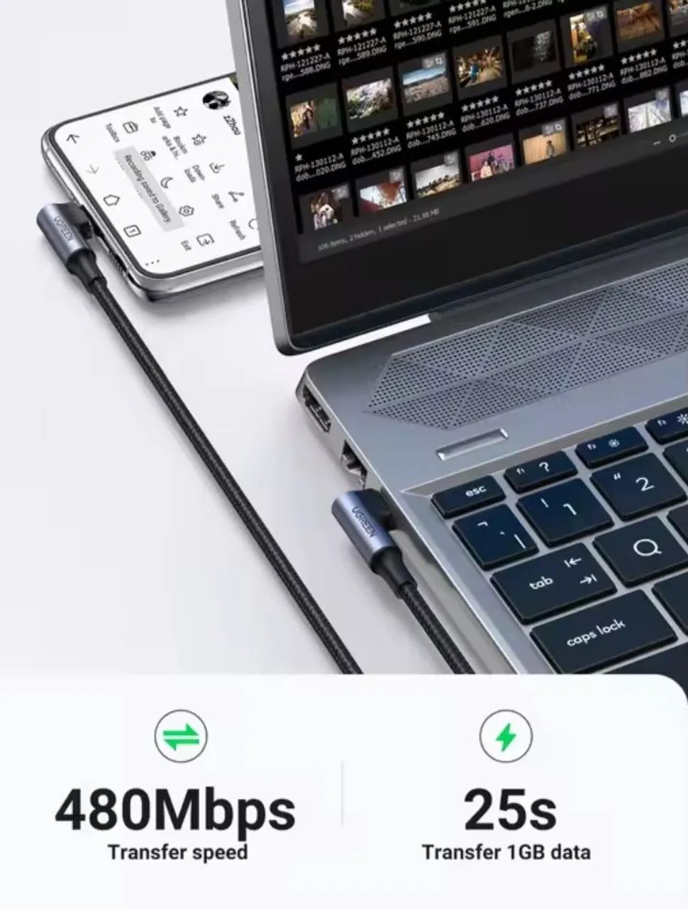 Cabo USB-C para C UGREEN 5A PD100W 90° 2M - Foto 5