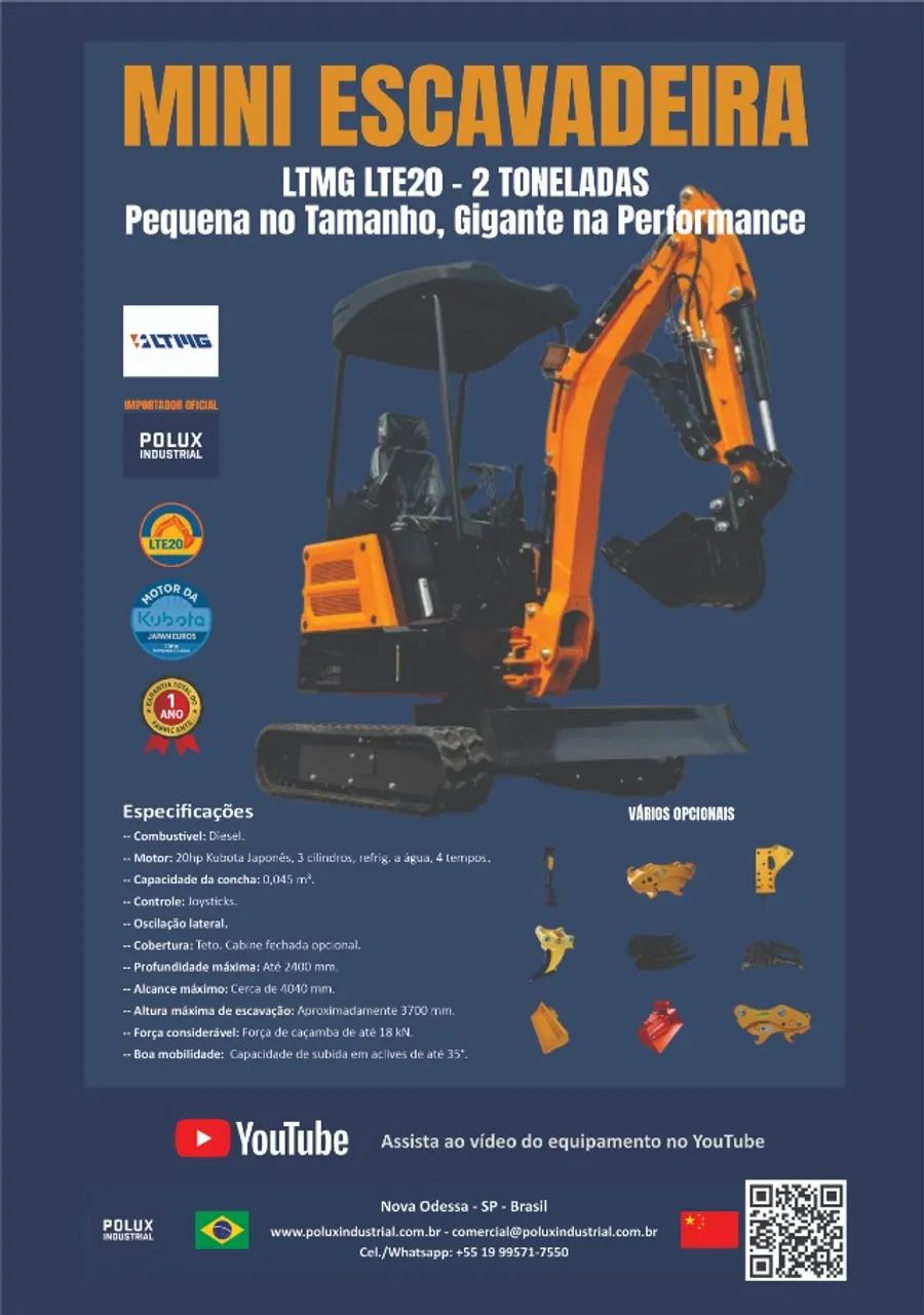 Mini Escavadeira LTMG 2Ton Diesel Kubota 20Hp refrig. água - Foto 2