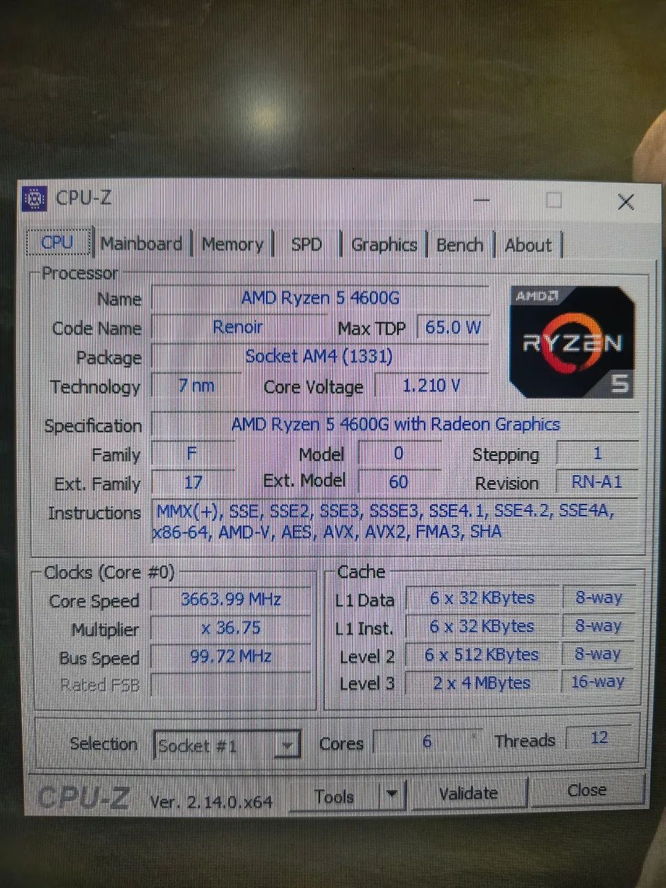 Processador Ryzen 5 4600g com integrada.64302737625731120
