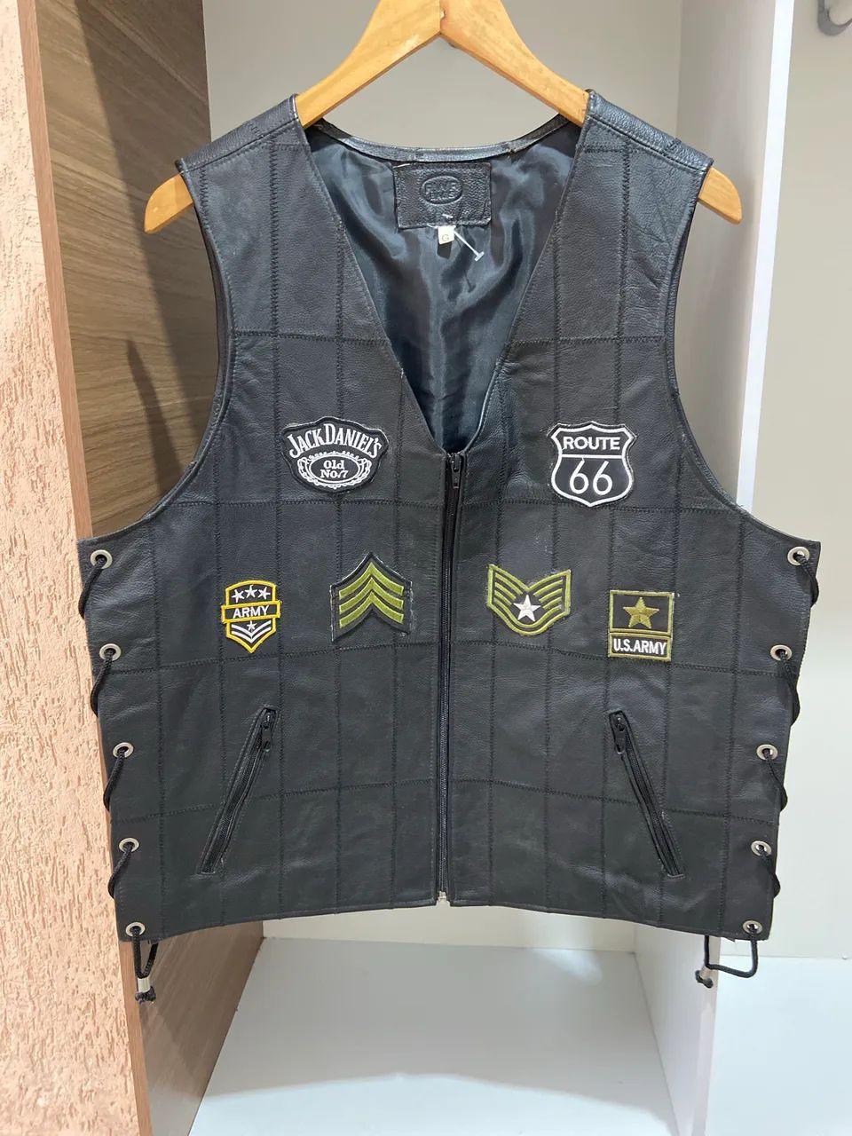 Colete de couro legítimo motociclista G