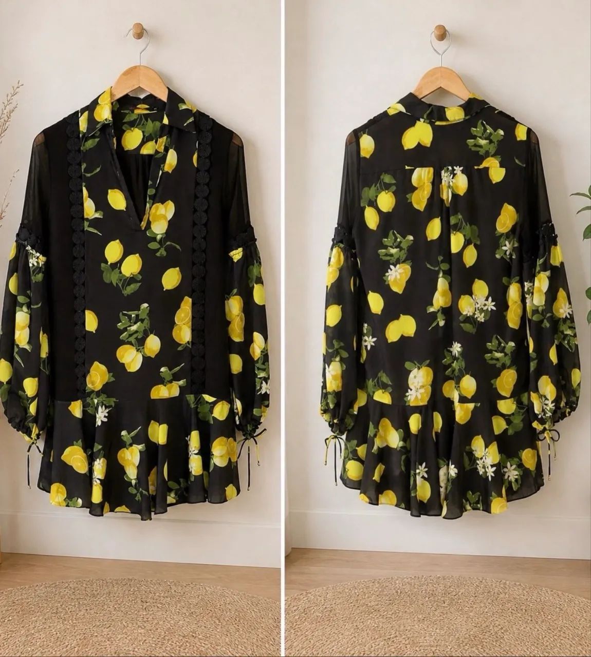 vestido animale preto estampado 36