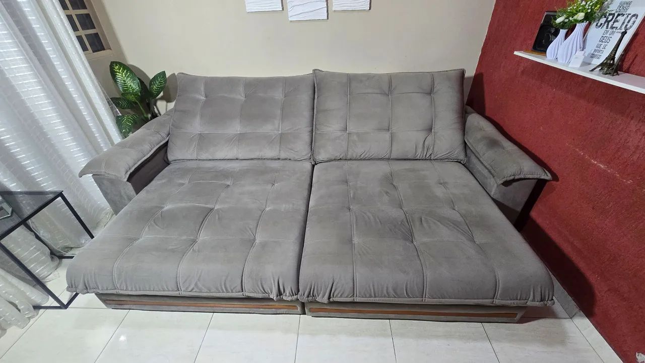? Sofá Retrátil 3 Metros Suede Cinza - Lindo e Super Confortável! ? - Foto 5