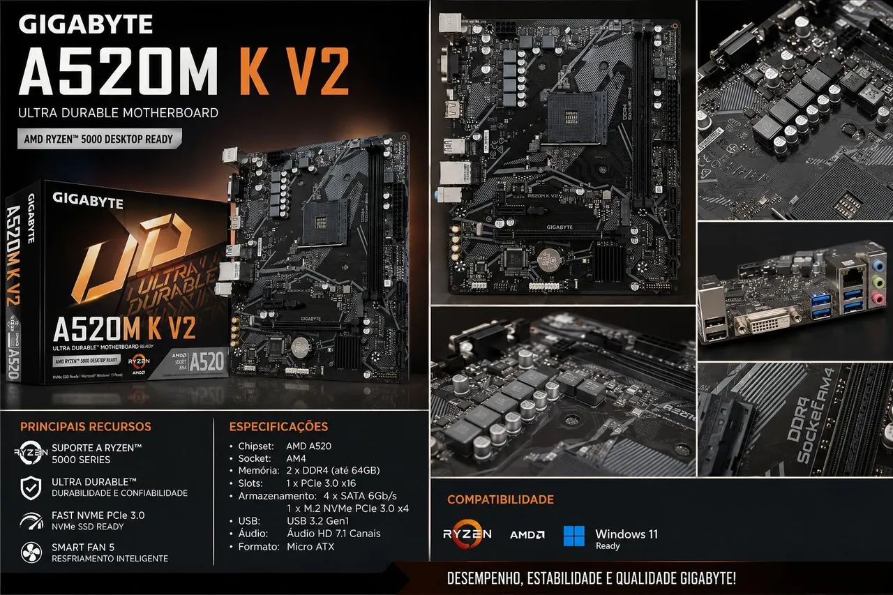 Placa mãe Gigabyte A520M K V2