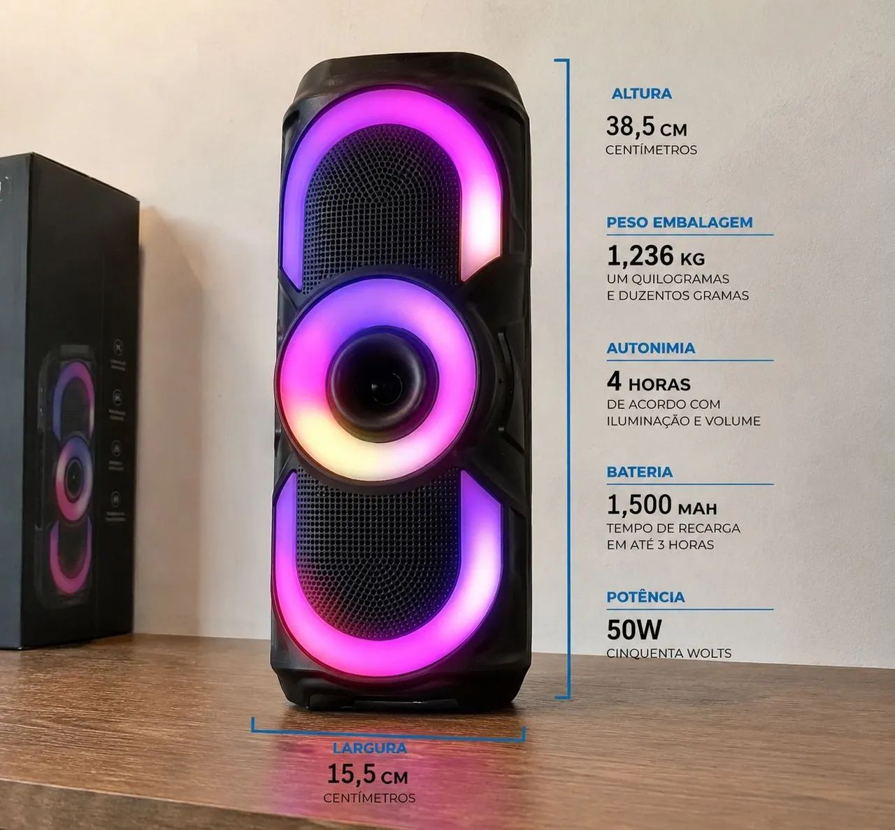 Caixa de Som Bluetooth Xtrad 50W RGB Nova - Foto 2