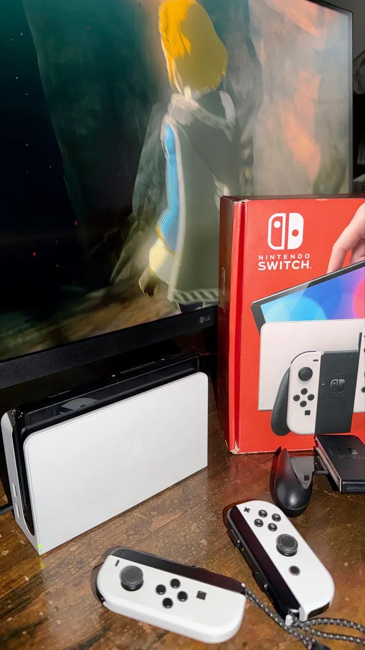 NINTENDO SWITCH OLED BRANCO DESBLOQUEADO - 64GB + MICRO SD 256GB