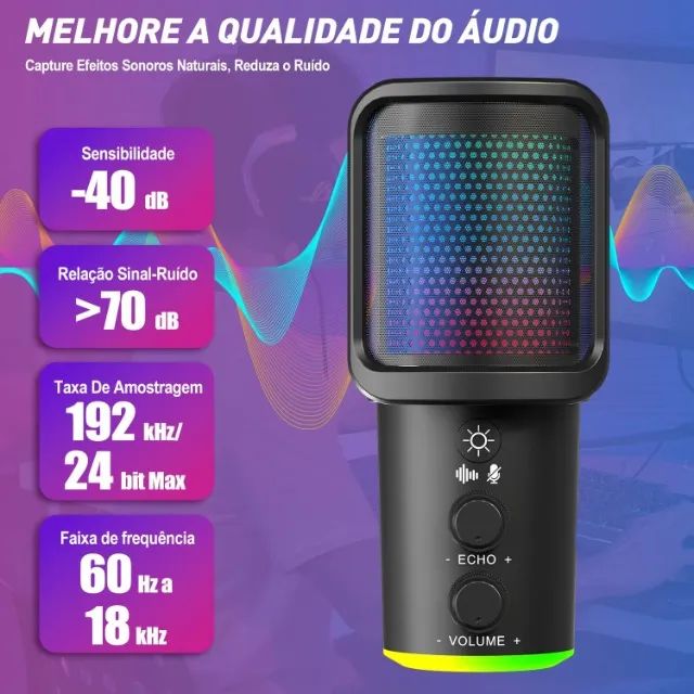 Microfone RGB,NEW USB Mic para PC/Notebook, com Arm, Condensador Mic - Foto 3