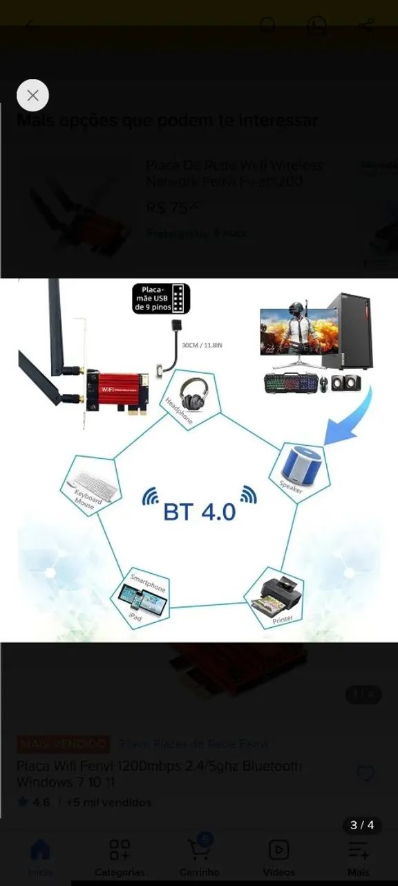 Placa Wifi Fenvi 1200mbps 2.4/5ghz Bluetooth Windows 7 10 11 - Foto 3