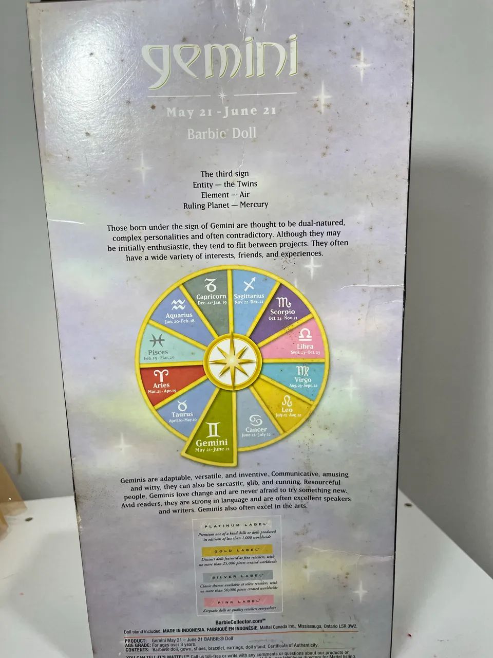 Barbie Collector Pink Label Gemini -Zodiac Collection GÊMEOS/Cert Lacr(Orig Mattel)2004 - Foto 6