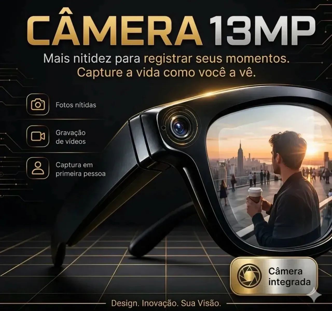 Oculos Inteligente com Câmera 4K e Kit 3 Lentes - Foto 3