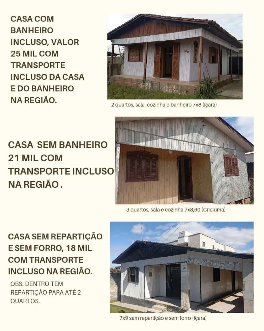 Casas de madeira para retirar do local 