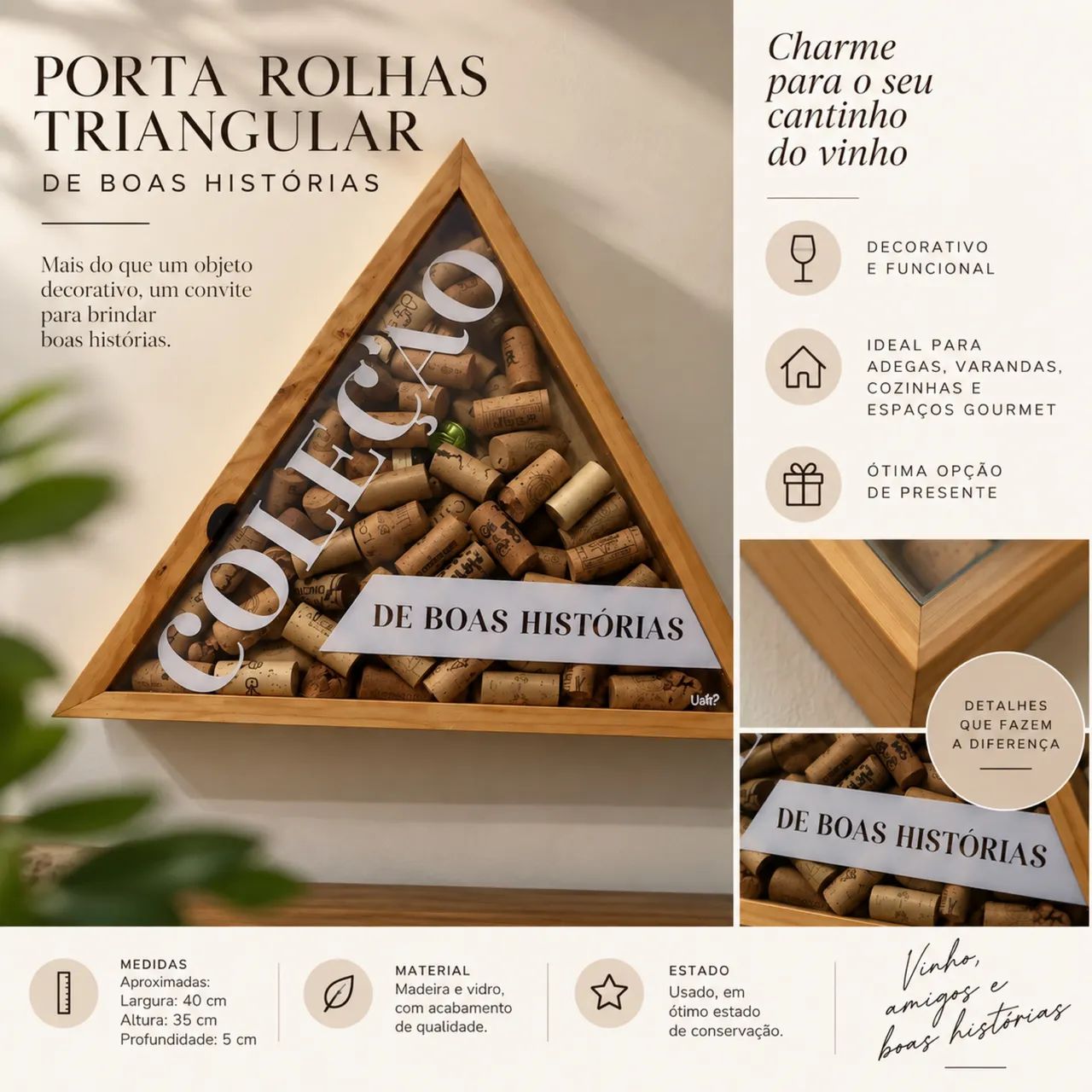 Porta rolha triangular 