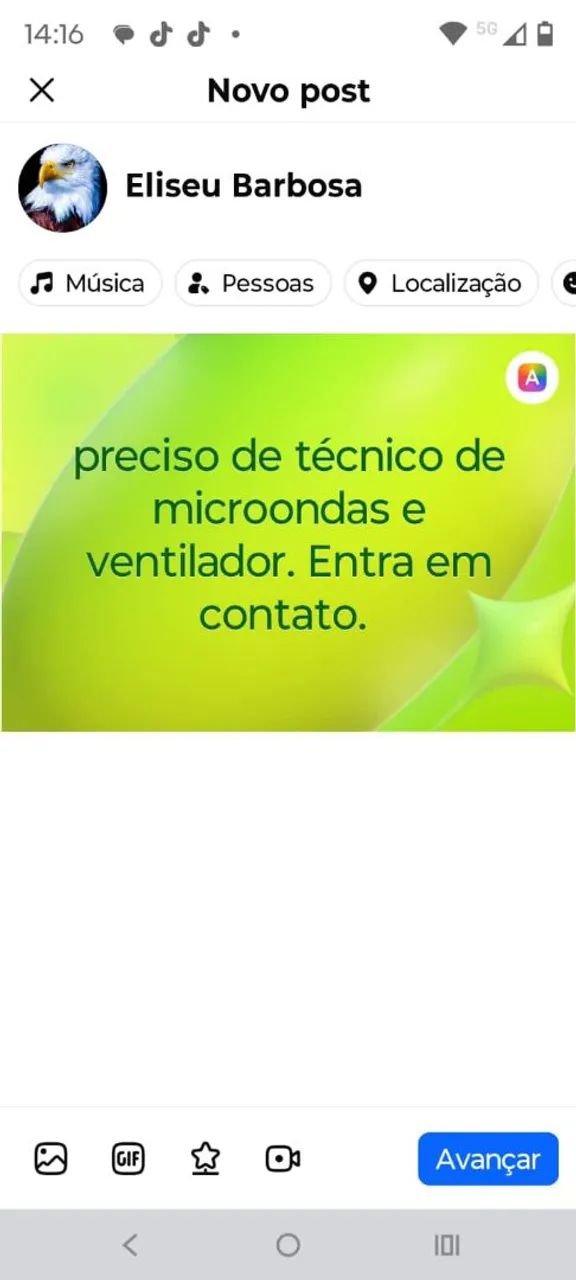 Precisa-se de técnico de ventilador e microondas 