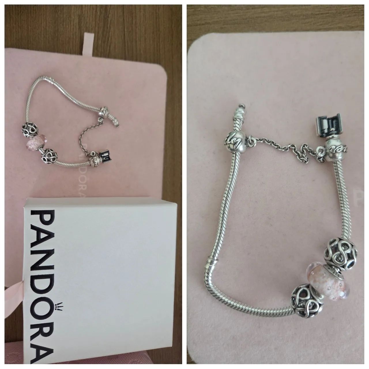 Pandora 16 cm e 3 berloques e 1 corrente segurança com cx - Foto 2