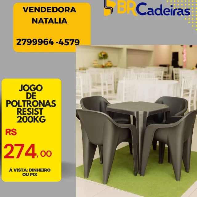 jogo plastico com 4 poltronas 200 kg extra reforçada