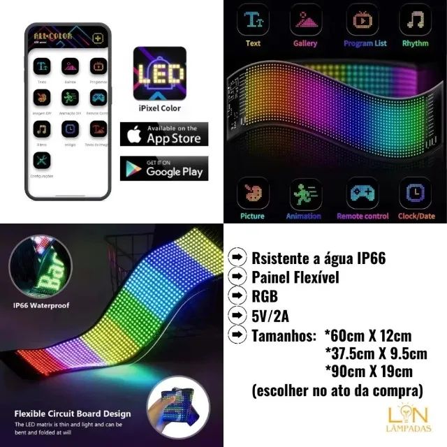 Letreiro Matriz Pixel Painel de luz Programável Flexível led para loja carro hotel - Foto 2