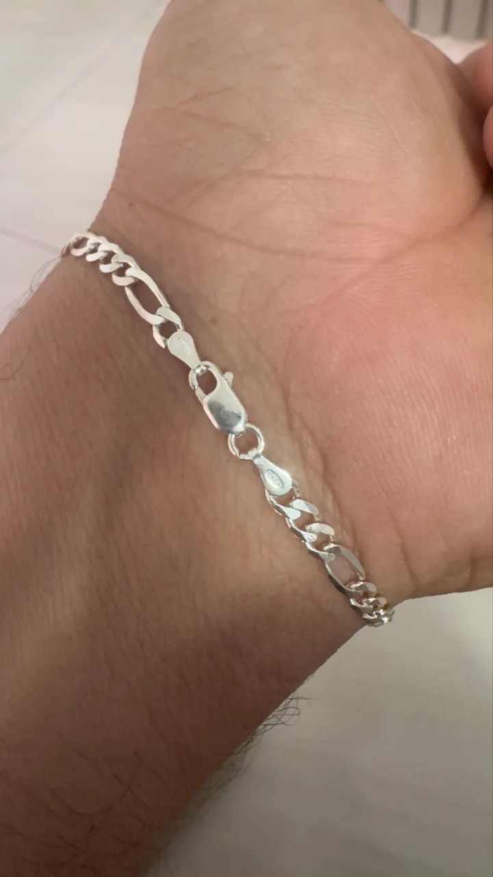 Pulseira prata 925 legítima 4mm grumet 3x1  - Foto 5