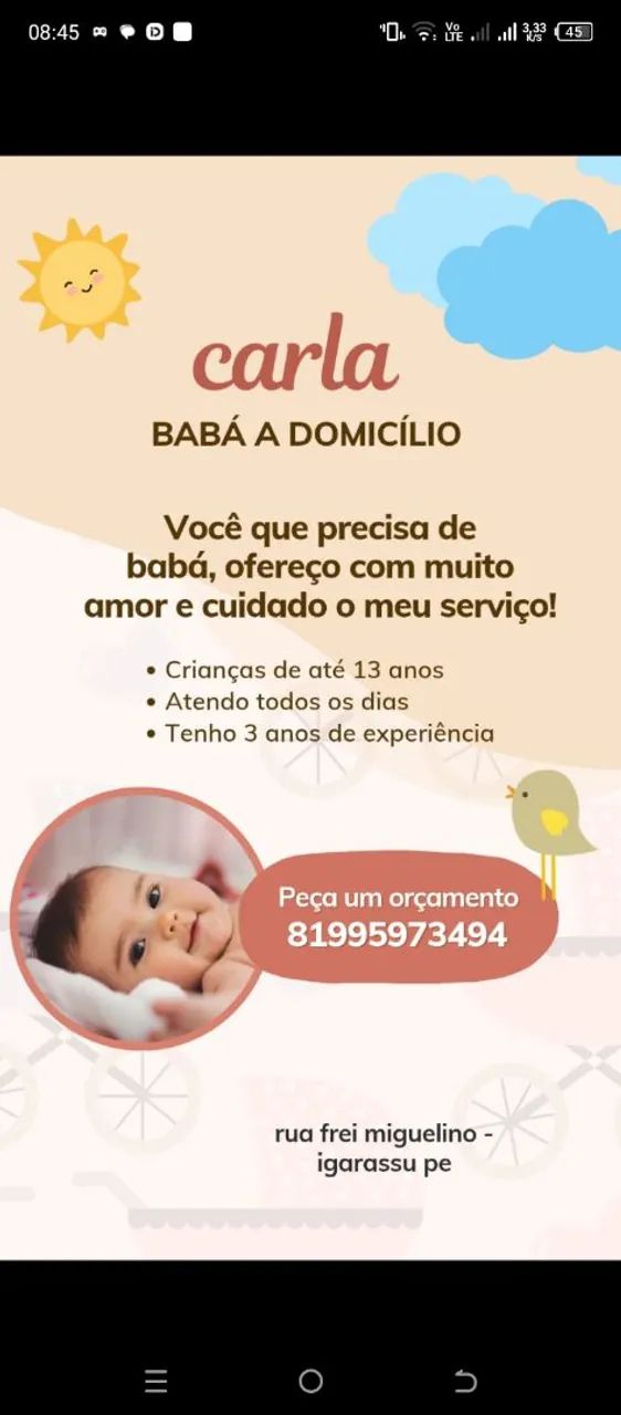 cuido de criancas com muito amor e carinho