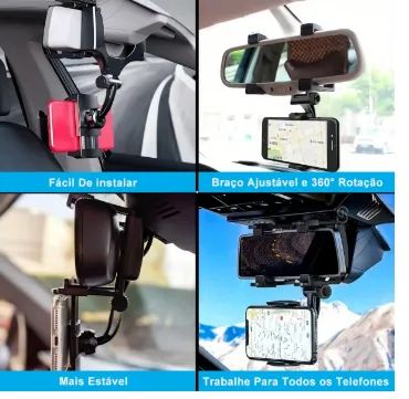 Suporte De Celular Para Espelho Retrovisor Carro Preto - Foto 3