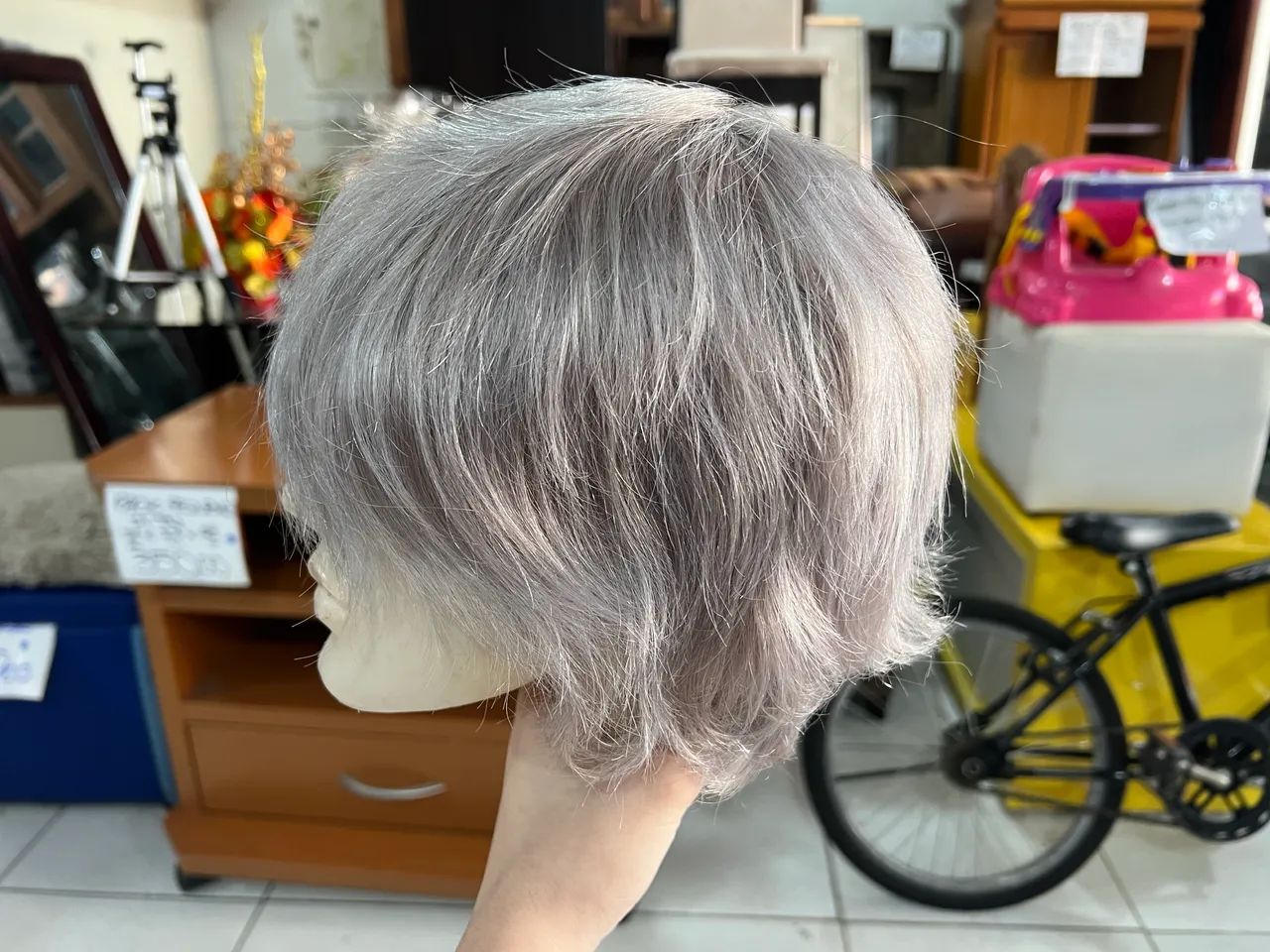 Lace Cinza Curta Natural Wig - Foto 4