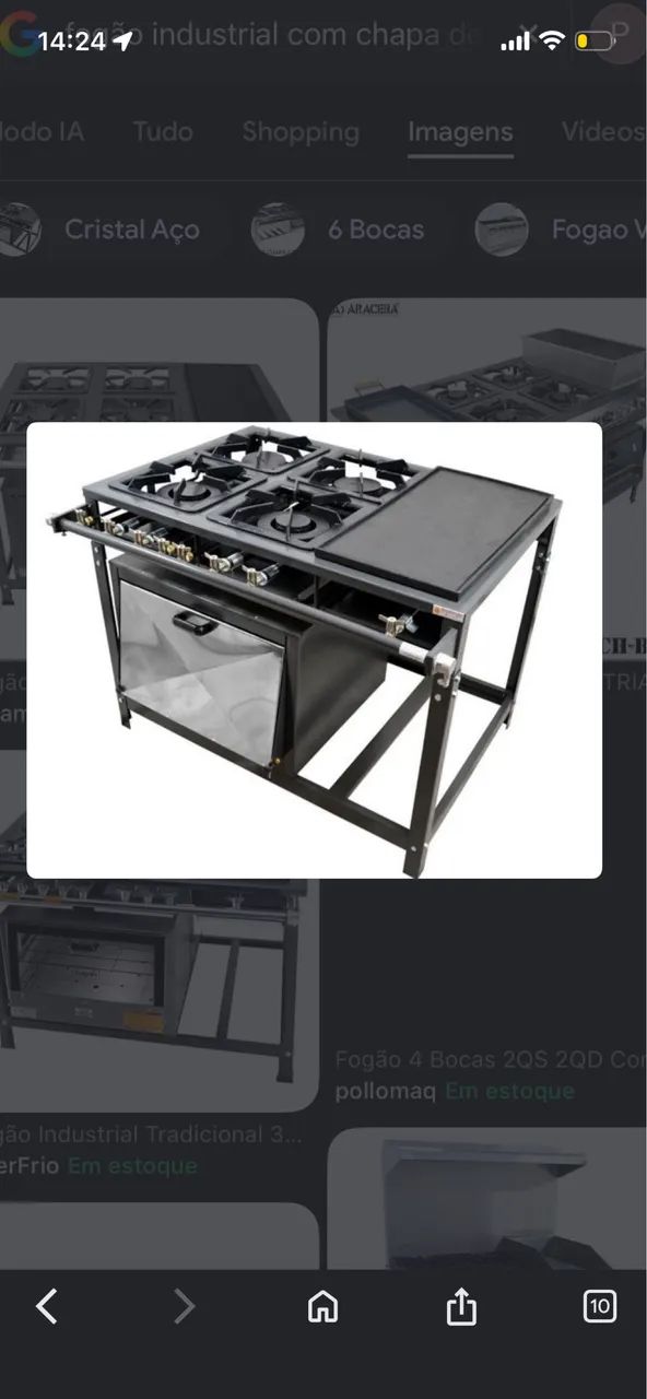 Fogão industrial com chapa e forno 