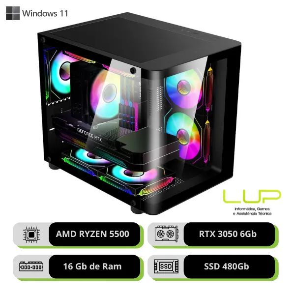 (LOJA FÍSICA) PC Entrada Ryzen 5 5500 + RTX 3050 Solid + 16Gb