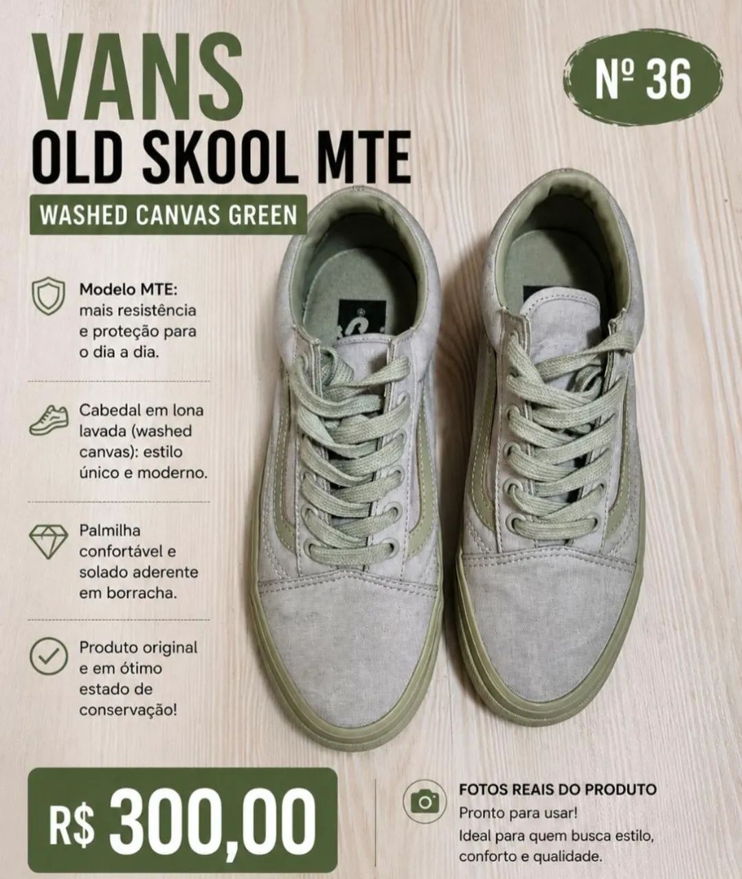 Tenis Vans Old Skool MTE Washed Canvas Green