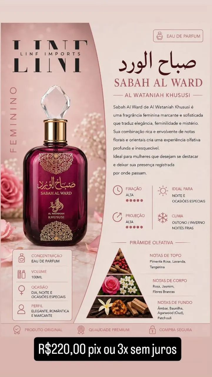 Perfume Sabah Al Ward Original Lacrado 100ml