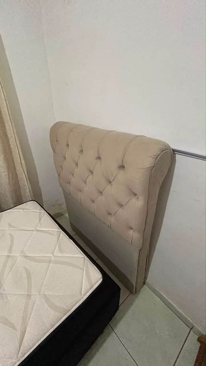 Cama solteirão com cabeceira estofada + colchão