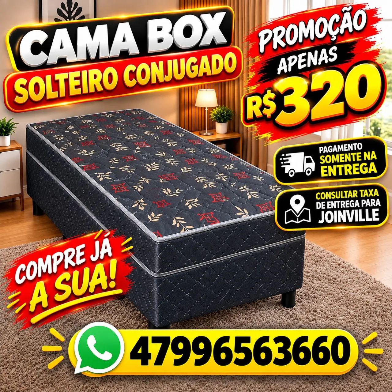 Promoção cama box solteiro conjugado 