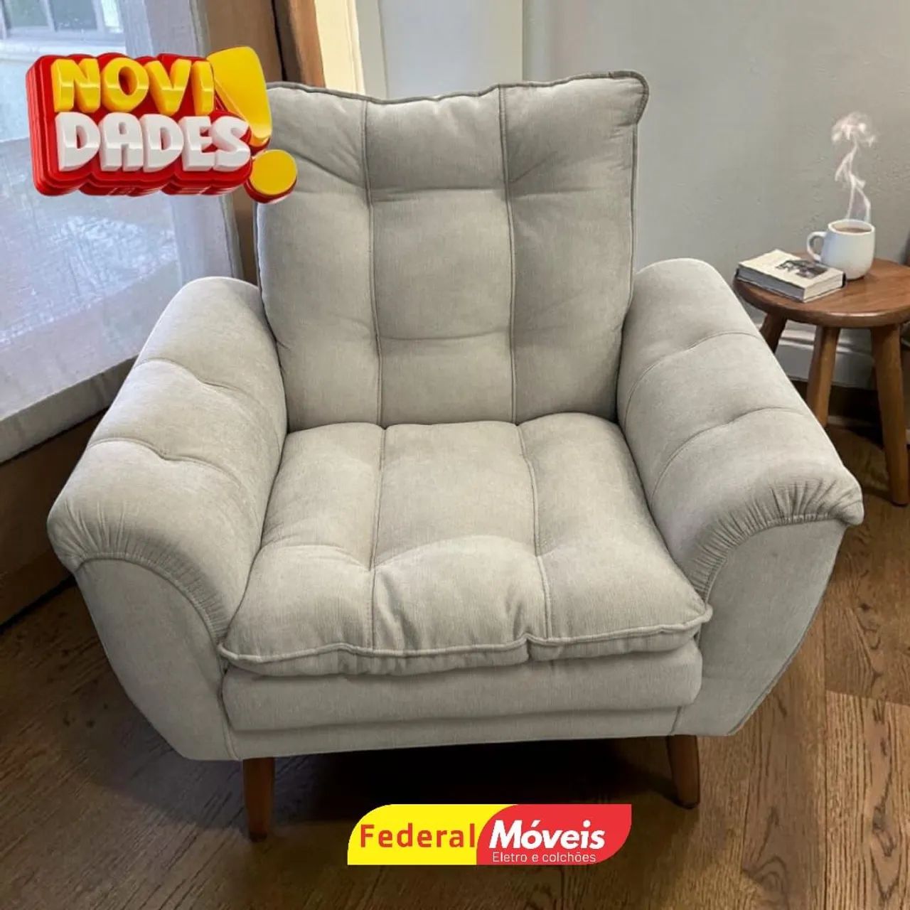 Poltrona para Sala tecido Boucle Bege Linda - Chama no WhatsApp 