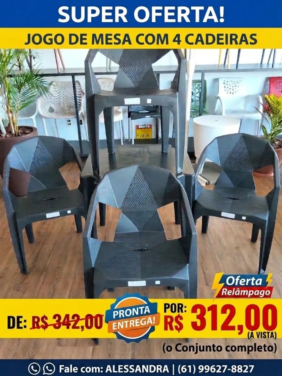 MESA COM CADEIRAS DE PLÁSTICO