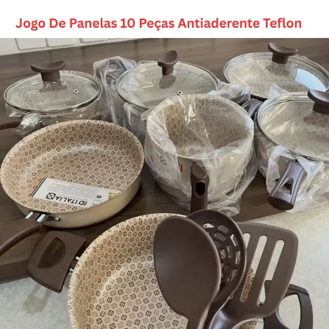 Jogo De Panelas 10 Peças Antiaderente Teflon - Linha Familiar Para Cozinha Completa, - Foto 6
