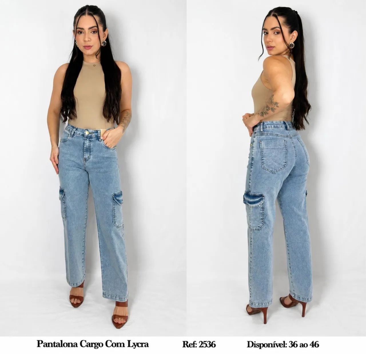 Calça Cargo Jeans com lycra 