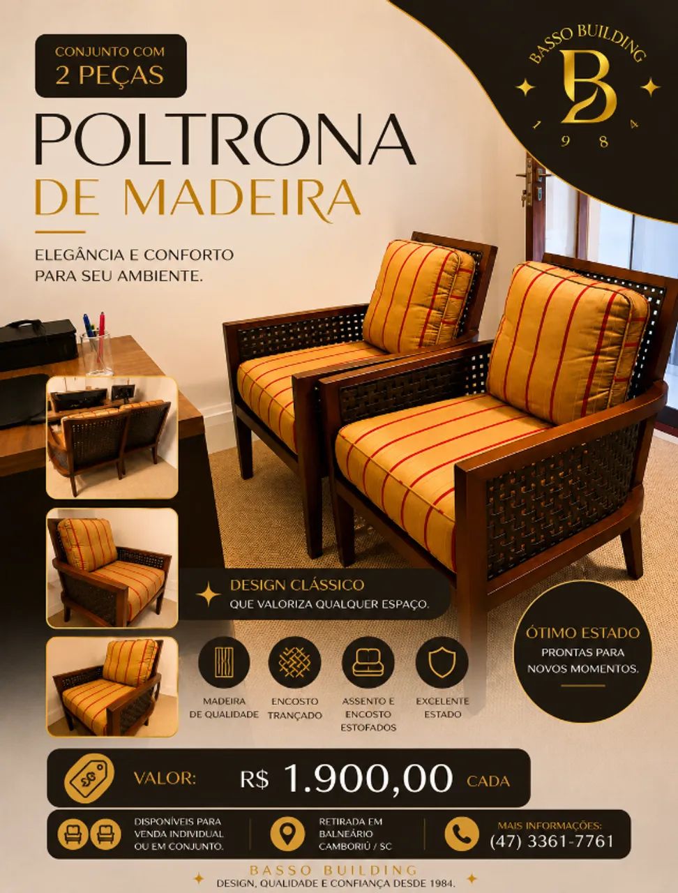 Conjunto de Poltronas em Madeira